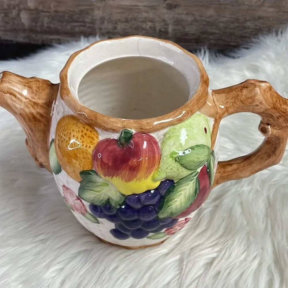Fruit Design Teapot Grapes Apple Vines Fruit Basket